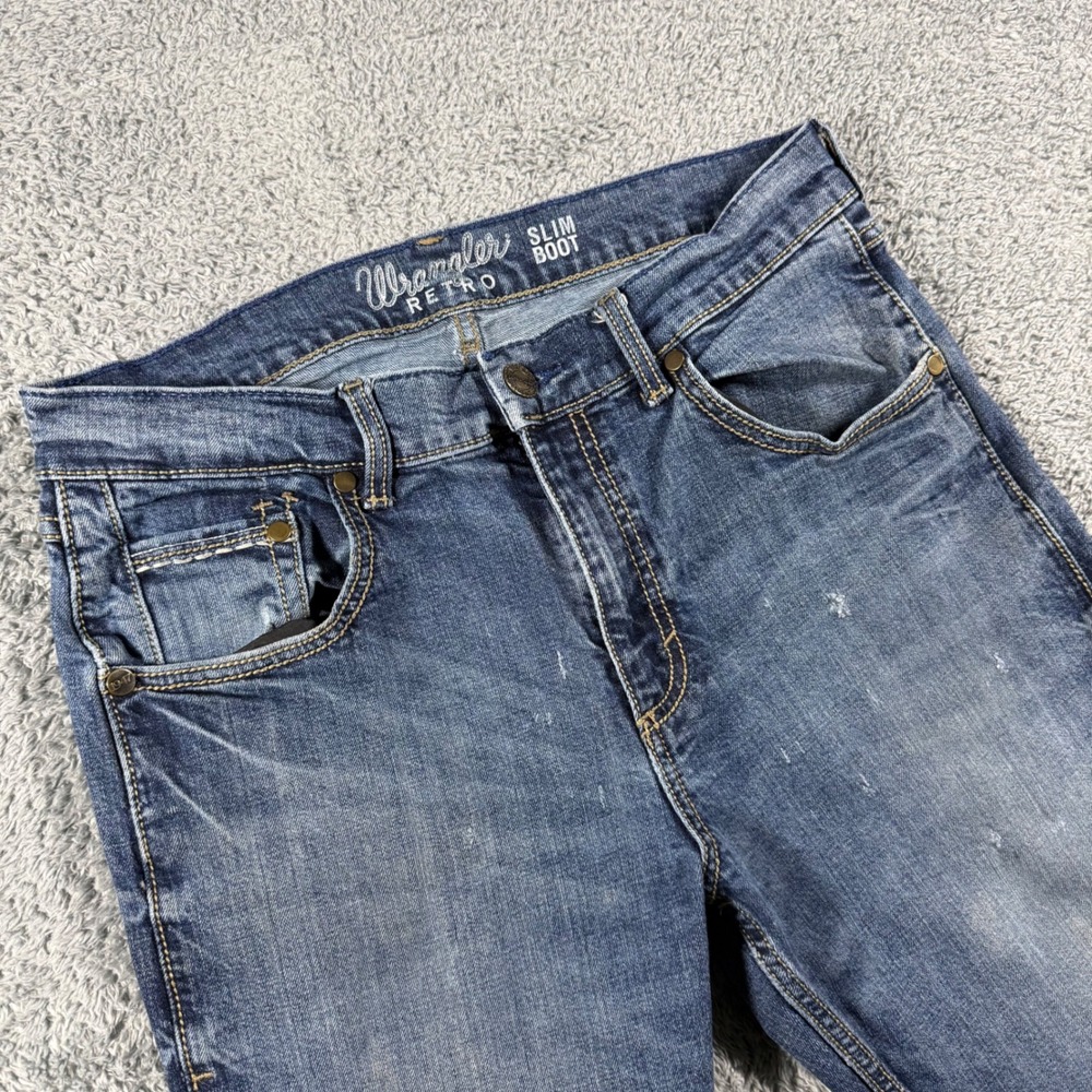 Wrangler Retro Slim Boot Jeans Mens 32x33 Cowboy Western Denim Light Blue